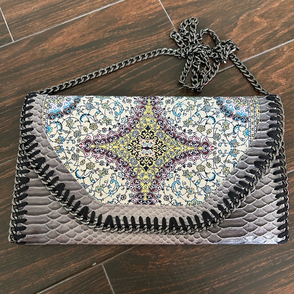 Elegant Python Print and Turkish Rug Patterned Women's Bag with chain strap